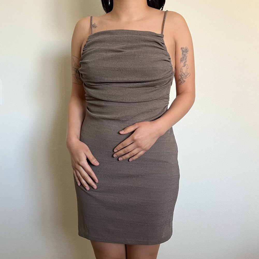 Pull & Bear Ruched Square Neck Mini Dress